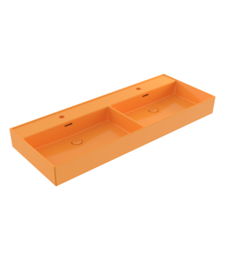 BOCCHI Wastafel Milano Glans Mandarijn Geel 120x46x12cm Dubbele wasbak - met kraangat en overloop