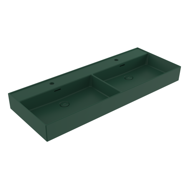 Wastafel Milano Mat Groen 120x46x12cm Dubbele wasbak- met kraangat en overloop Wastafel Milano Mat Groen 120x46x12cm Dubbele wasbak- met kraangat en overloop