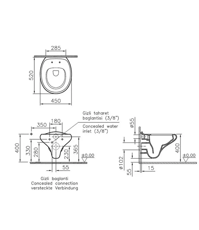 Hangend toilet Vitra Istanbul Wit met bidet Randloos ( excl. ) Toiletbril