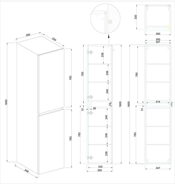 Kolomkast Vision Glans Wit 160cm 2-delig deur - 38.3930
