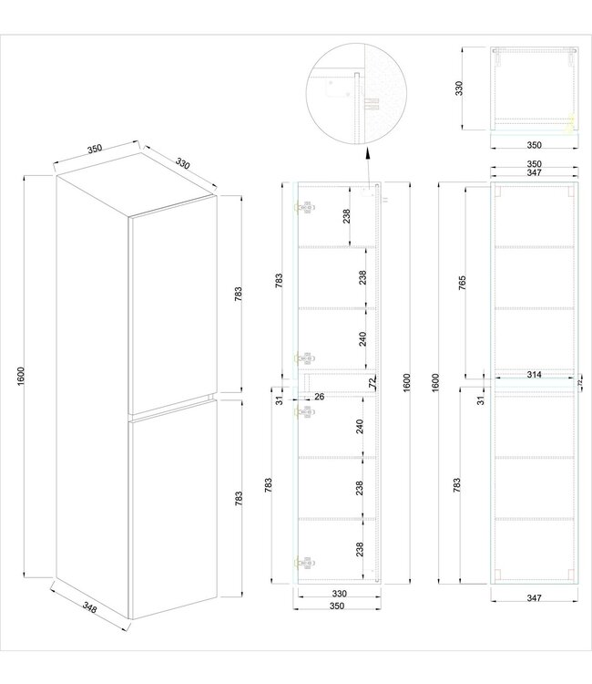 Kolomkast Vision Glans Wit 160cm 2-delig deur - 38.3930