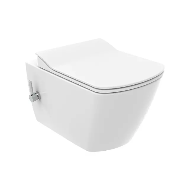 Hangtoilet met bidet Elegant Wit met geïntegreerde bidetkraan koud – Excl. wc-bril