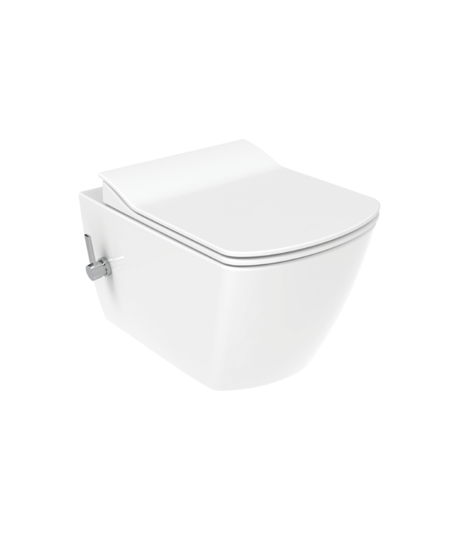 Hangtoilet met bidet Elegant Wit met geïntegreerde bidetkraan koud – Excl. wc-bril