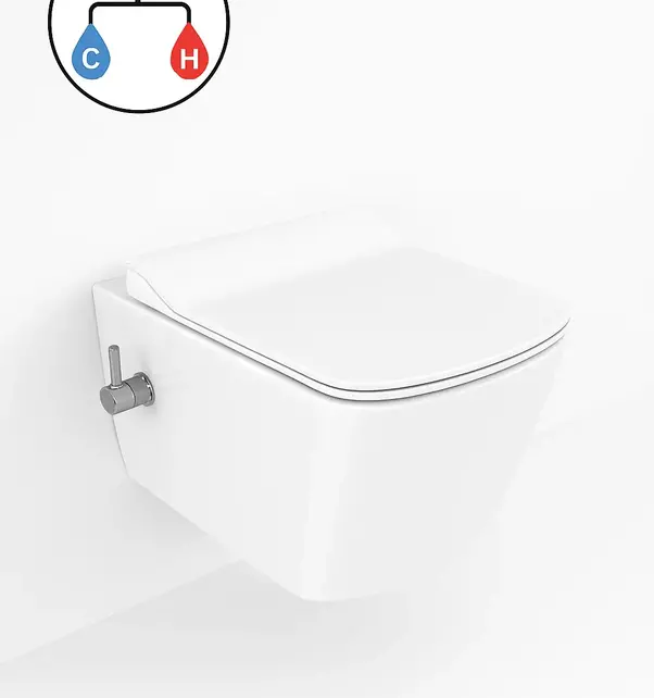 Hangtoilet met bidet Elegant Wit met geïntegreerde bidetkraan koud – Excl. wc-bril