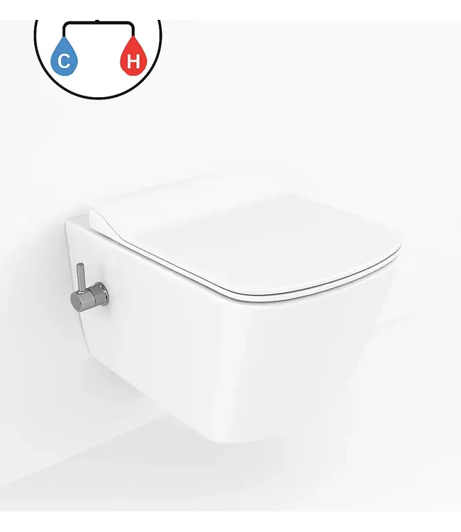 Hangtoilet met bidet Elegant Wit met geïntegreerde bidetkraan koud – Excl. wc-bril