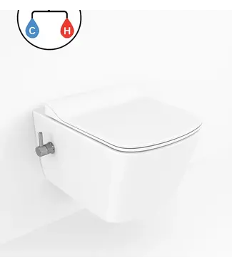 CREAVIT Hangtoilet met bidet Elegant Wit met geïntegreerde bidetkraan Warm / Koud – Excl. wc-bril