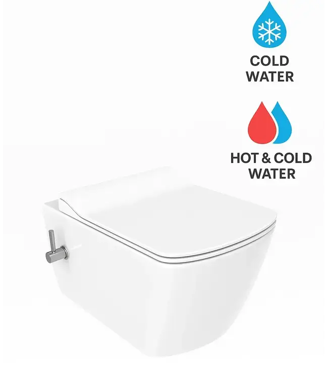 Hangtoilet met bidet Elegant Wit met geïntegreerde bidetkraan Warm / Koud – Excl. wc-bril