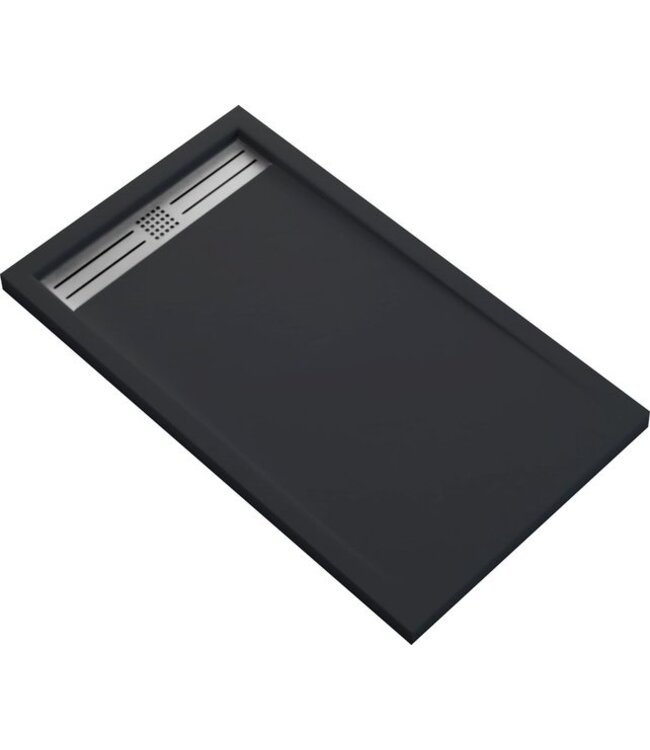 Douchevloer Zwart 160x90 Composietsteen Douchebak 3cm Veroni Elite Stootvast Krasvrij