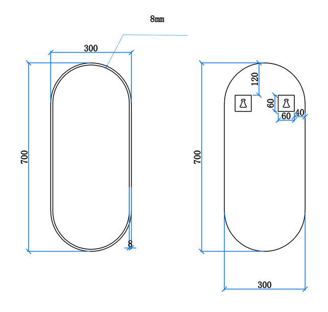 Spiegel Ovaal Renk met lijst Gunmetal 30 x 70 cm - 38.3722