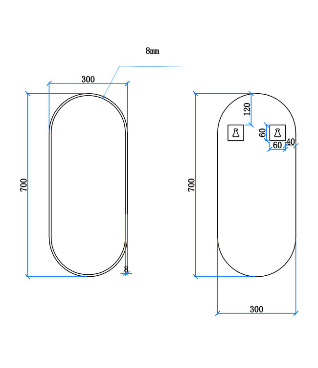 Spiegel Ovaal Renk met lijst Geborsteld Messing 30 x 70 cm - 38.3720