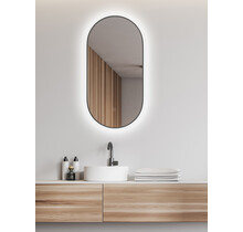 Spiegel ovaal Wiesbaden Nomi 50x100cm Gunmetal met LED, dimbaar en spiegelverwarming - 38.3703