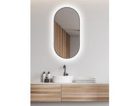 Spiegel ovaal Wiesbaden Nomi 50x100cm Gunmetal met LED, dimbaar en spiegelverwarming - 38.3703