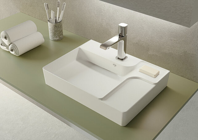 Wastafel RUBY RB063 Mat Wit⎢Creavit Opbouw wasbak 60x45x13cm⎢met kraangat zonder overloop