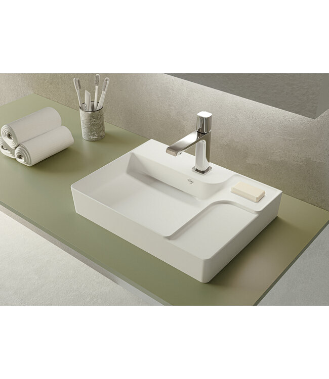 Wastafel RUBY RB063 Mat Wit⎢Creavit Opbouw wasbak 60x45x13cm⎢met kraangat zonder overloop