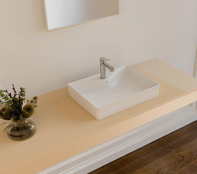 Wastafel RUBY RB064 Mat Wit⎢Creavit Opbouw wasbak 60x45x11cm⎢met kraangat zonder overloop