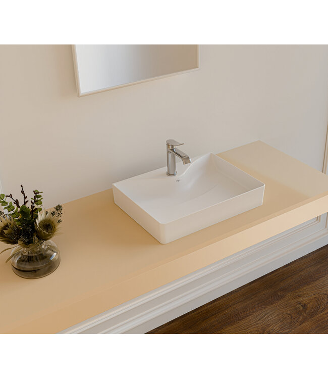 CREAVIT Wastafel RUBY RB064 Mat Wit⎢Creavit Opbouw wasbak 60x45x11cm⎢met kraangat zonder overloop