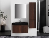 Badkamermeubel Ela Walnoot 80cm Ribbelfront - Wastafel Mat Zwart met kraangat