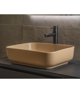SANI-SUPPLY Waskom Minerva Mat Zand Beige 50x39x13cm vierkant keramiek incl. bijpassend click-waste