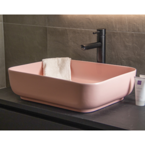 Waskom Minerva Mat Pastel Roze 50x39x13cm vierkant keramiek incl. bijpassend click-waste