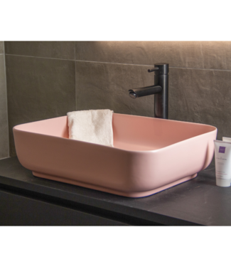 SANI-SUPPLY Waskom Minerva Mat Pastel Roze 50x39x13cm vierkant keramiek incl. bijpassend click-waste