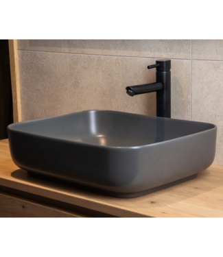 SANI-SUPPLY Waskom Minerva Mat Antraciet 50x39x13cm vierkant keramiek incl. bijpassend click-waste