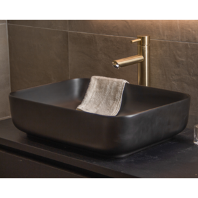 Waskom Minerva Mat Zwart 50x39x13cm vierkant keramiek incl. bijpassend click-waste