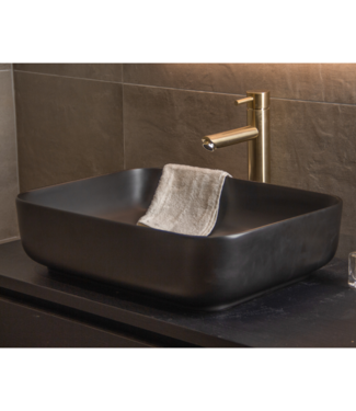 SANI-SUPPLY Waskom Minerva Mat Zwart 50x39x13cm vierkant keramiek incl. bijpassend click-waste