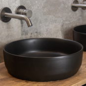 Waskom Minerva Mat Zwart rond 39x12cm keramiek incl bijpassend click waste