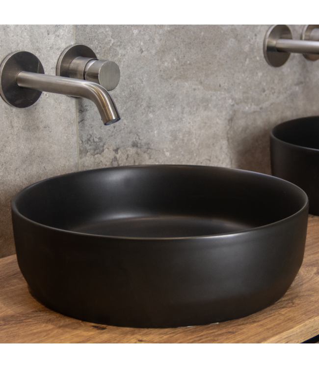 SANI-SUPPLY Waskom Minerva Mat Zwart rond 39x12cm keramiek incl bijpassend click waste