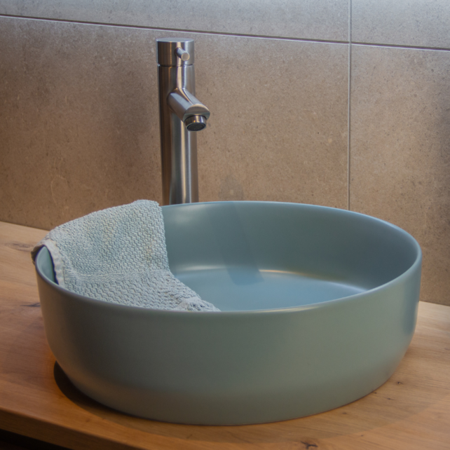 Waskom Minerva Mat Fjord Groen rond 39x12cm keramiek incl bijpassend click waste