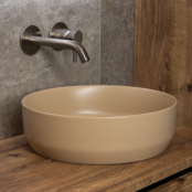 Waskom Minerva Mat Zand Beige rond 39x12cm keramiek incl bijpassend click waste