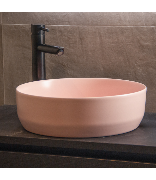 Waskom Minerva Mat Pastel Roze rond 39x12cm keramiek incl bijpassend click waste