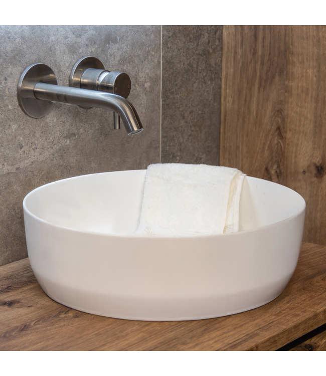 Waskom Minerva Glans Wit rond 39x12cm keramiek incl bijpassend click waste