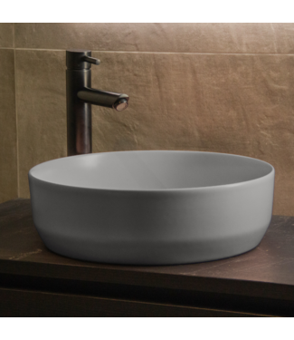 SANI-SUPPLY Waskom Minerva Mat Grijs rond 39x12cm keramiek incl bijpassend click waste