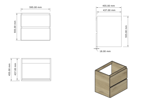 Wastafelmeubel Gliss Milan Walnoot 60cm met wastafel