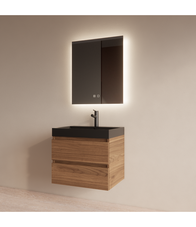 Wastafelmeubel Gliss Milan Walnoot 60cm met wastafel