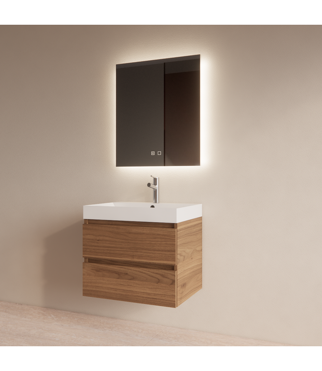 Wastafelmeubel Gliss Milan Walnoot 60cm met wastafel