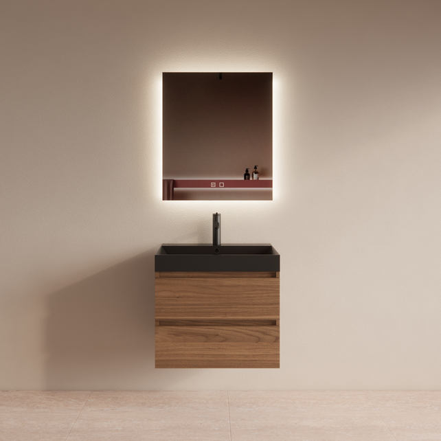 Wastafelmeubel Gliss Milan Walnoot 60cm met wastafel