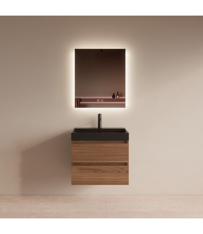 Wastafelmeubel Gliss Milan Walnoot 60cm met wastafel