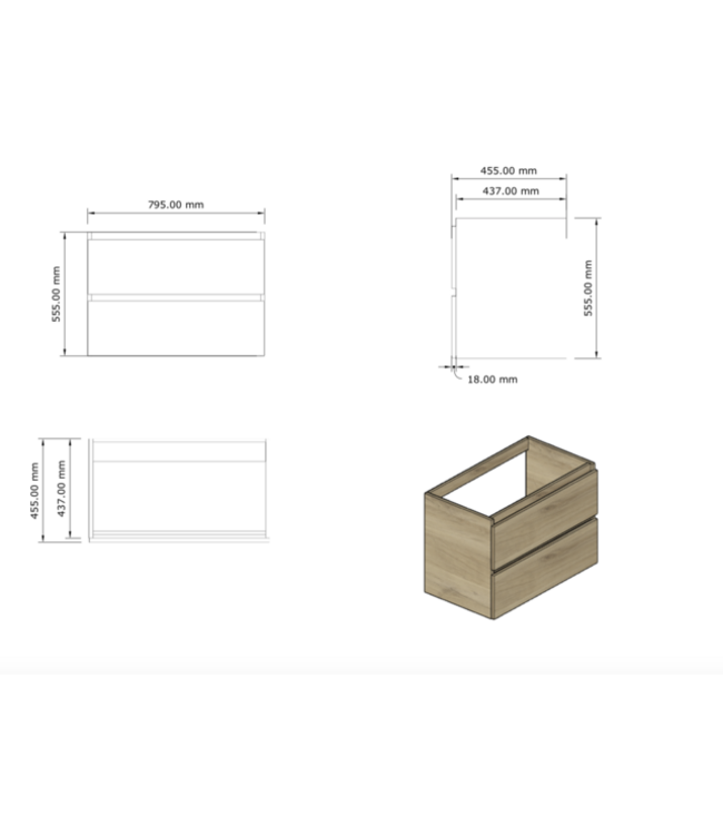 Wastafelmeubel Gliss Milan Walnoot 80cm met wastafel