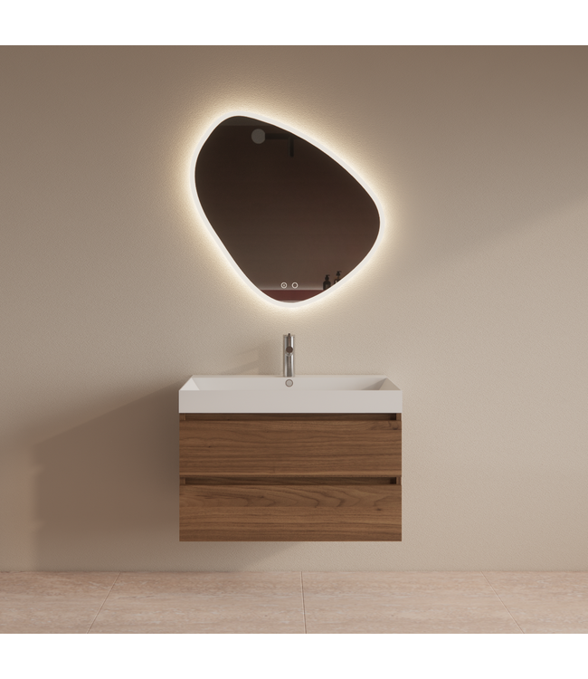 Wastafelmeubel Gliss Milan Walnoot 80cm met wastafel