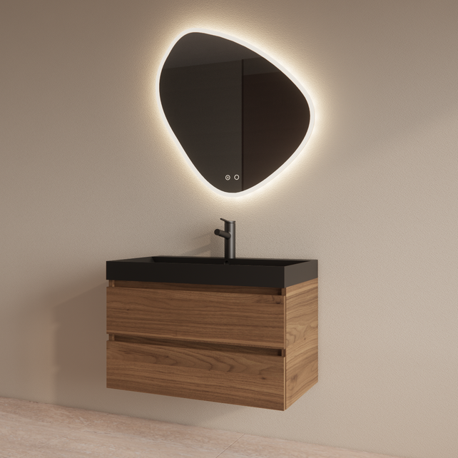 Wastafelmeubel Gliss Milan Walnoot 80cm met wastafel