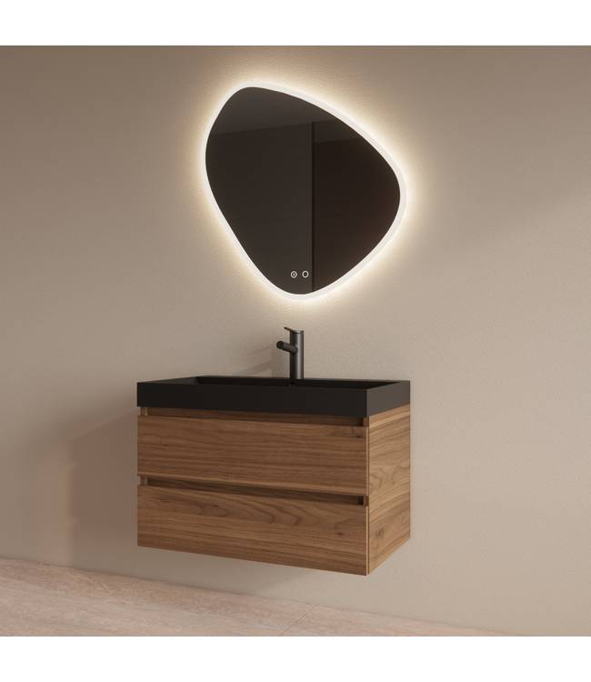 Wastafelmeubel Gliss Milan Walnoot 80cm met wastafel