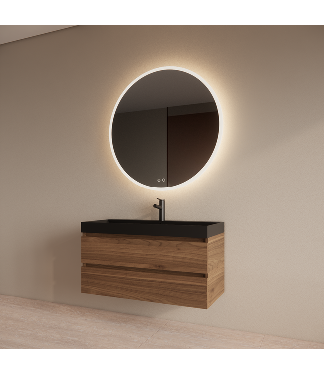 Wastafelmeubel Gliss Milan Walnoot 100cm met wastafel