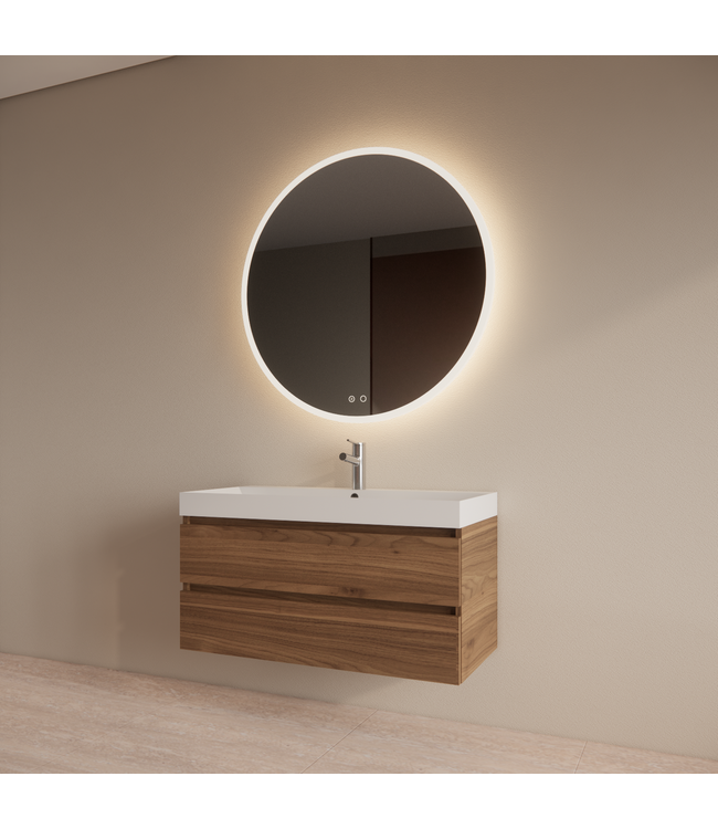 Wastafelmeubel Gliss Milan Walnoot 100cm met wastafel