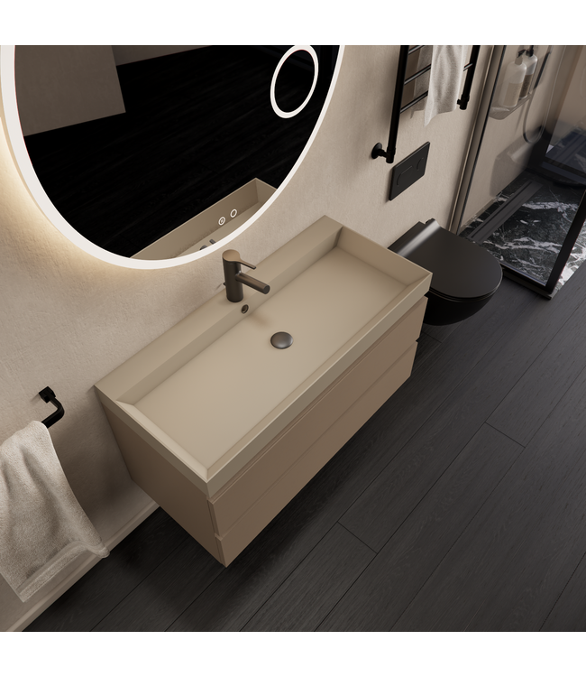 Wastafelmeubel Gliss Milan Latte Kasjmier 100cm met wastafel