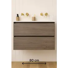 Wastafelonderkast Ribbelfront Elite Licht Hout 60cm Greeploos lades met horizontale reliëf