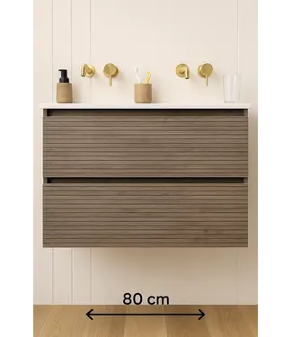 ALONI Wastafelonderkast Ribbelfront Elite Licht Hout 60cm Greeploos lades met horizontale reliëf