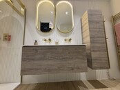 Wastafelonderkast Ribbelfront Elite Licht Hout 120cm Greeploos lades met horizontale reliëf Wastafelonderkast Ribbelfront Elite Licht Hout 120cm Greeploos lades met horizontale reliëf