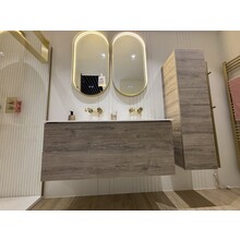 Wastafelonderkast Ribbelfront Elite Licht Hout 120cm Greeploos lades met horizontale reliëf